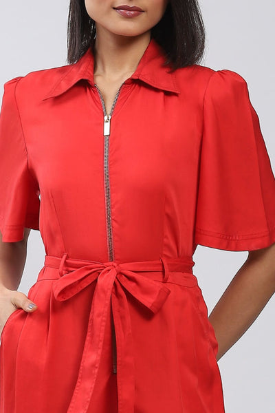 Label Ritu Kumar Red Front-Zip Jumpsuit Indian designer wear online shopping melange singapore