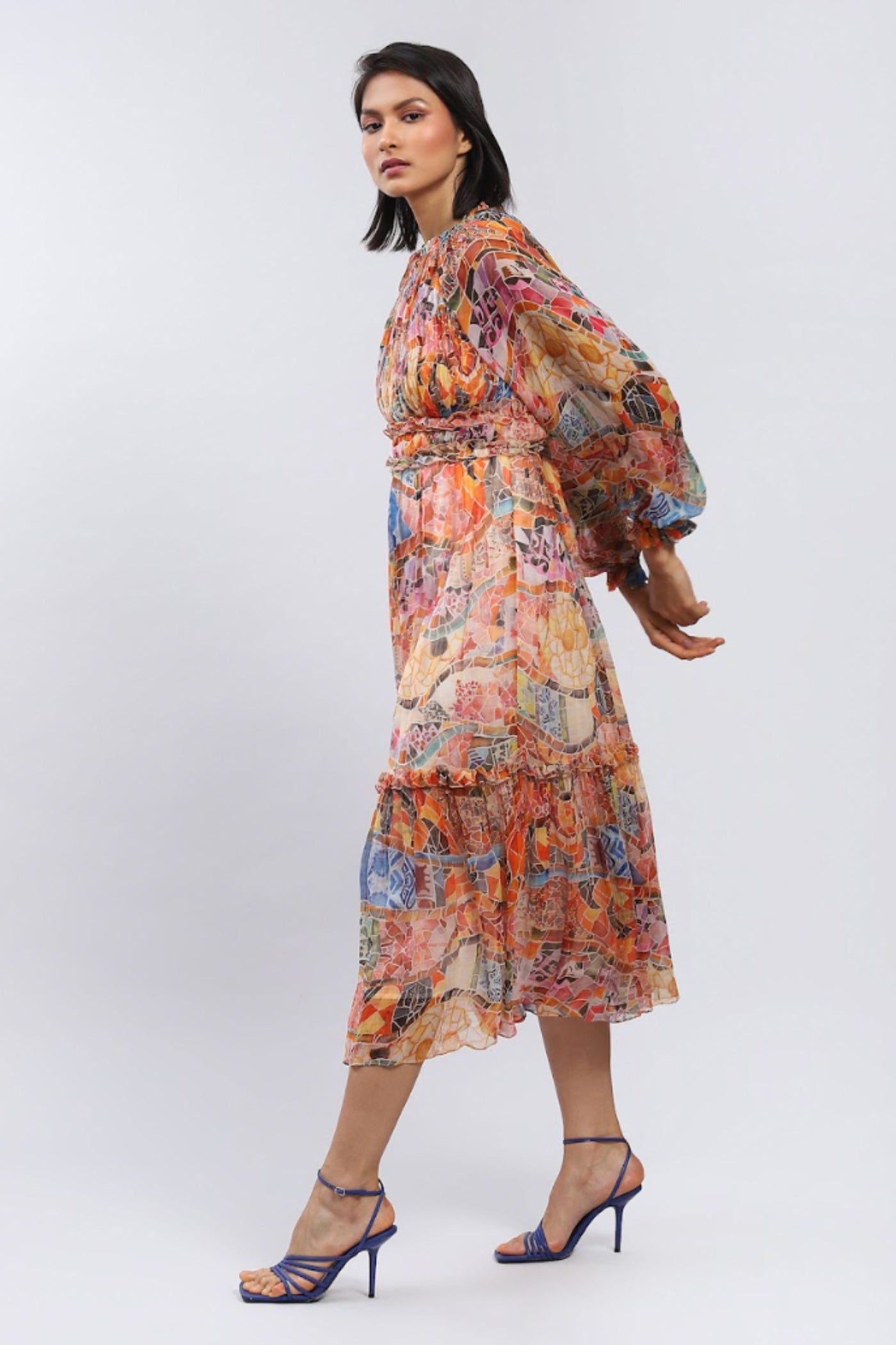 Label Ritu Kumar Round Neck Full Sleeves Long Dress designer wear online shopping melange singapore