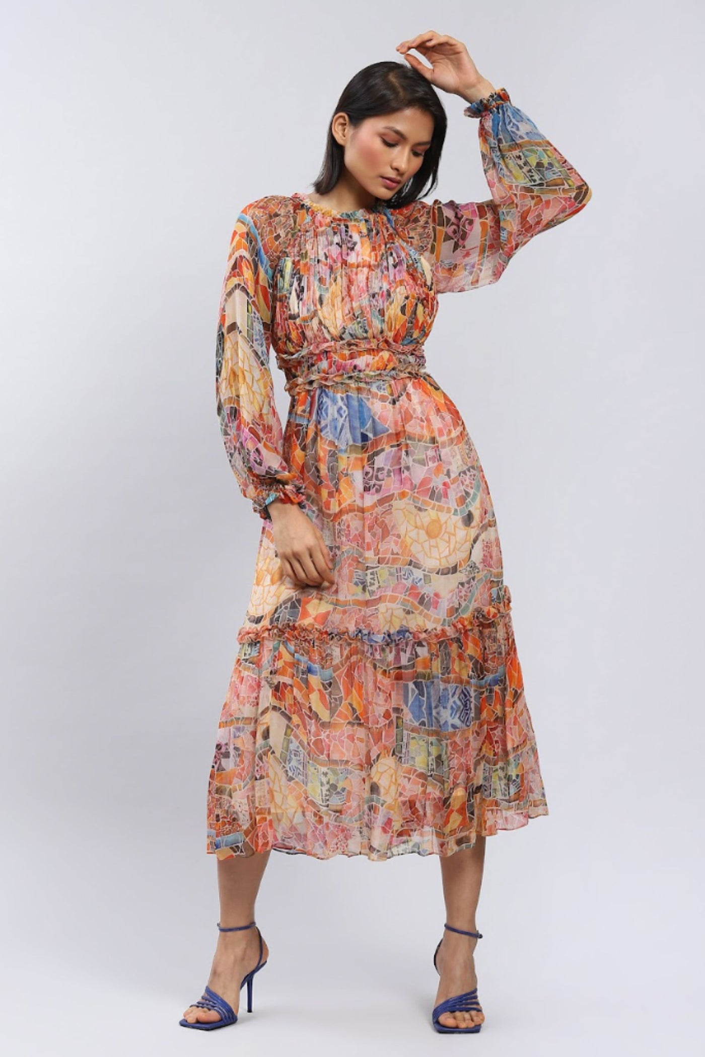 Label Ritu Kumar Round Neck Full Sleeves Long Dress designer wear online shopping melange singapore