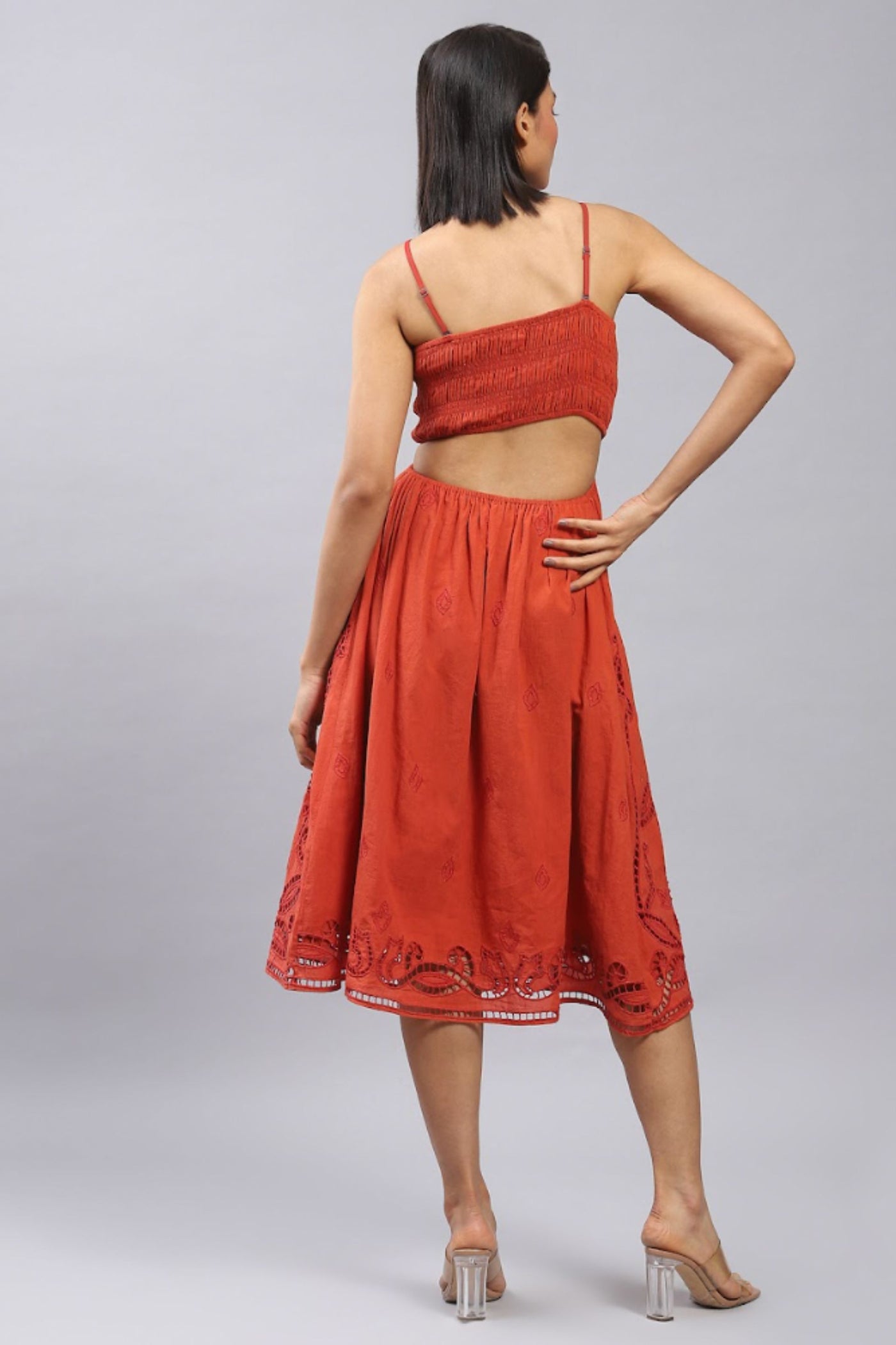 Label Ritu Kumar Sleeveless Solid Long Dress Brown Indian designer wear online shopping melange singapore