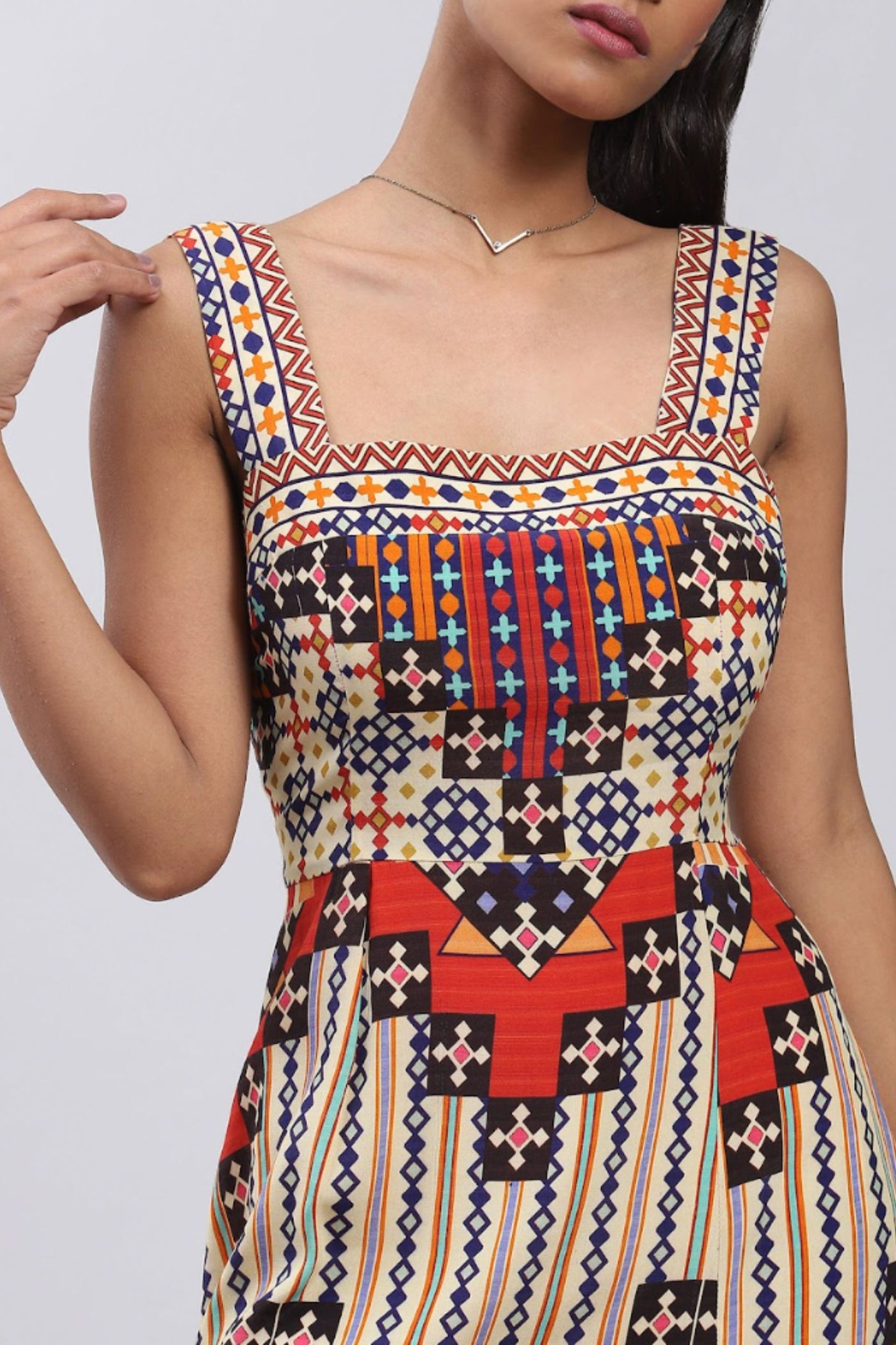 Label Ritu Kumar Square Neck Sleeveless Printed Long Dress Indian designer wear online shopping melange singapore
