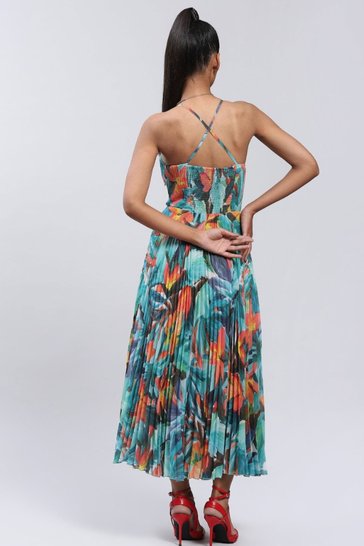Label Ritu Kumar Strappy Printed Long Dress designer wear online shopping melange singapore