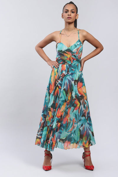 Label Ritu Kumar Strappy Printed Long Dress designer wear online shopping melange singapore