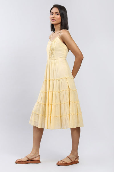 Label Ritu Kumar Strappy Solid Long Dress Yellow designer wear online shopping melange singapore