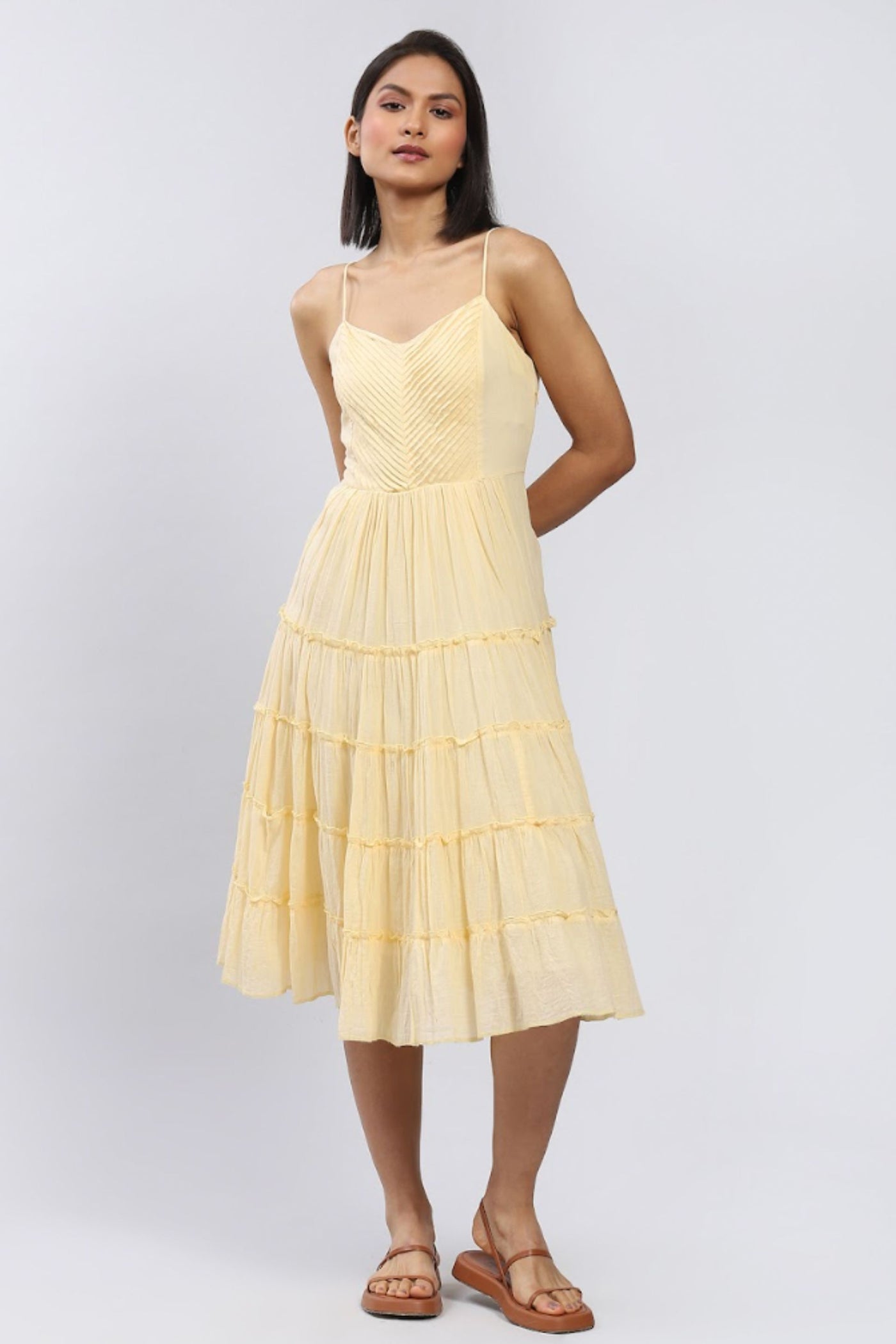 Label Ritu Kumar Strappy Solid Long Dress Yellow designer wear online shopping melange singapore