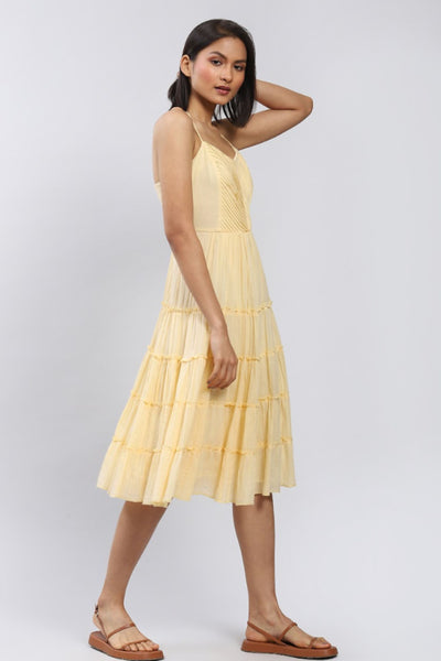 Label Ritu Kumar Strappy Solid Long Dress Yellow designer wear online shopping melange singapore