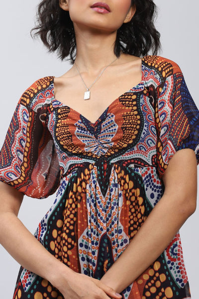 Label Ritu Kumar Sweetheart Neck Printed Long Dress Indian designer wear online shopping melange singapore