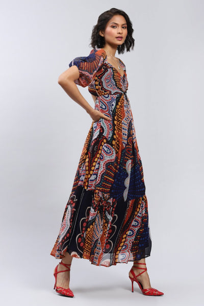 Label Ritu Kumar Sweetheart Neck Printed Long Dress Indian designer wear online shopping melange singapore