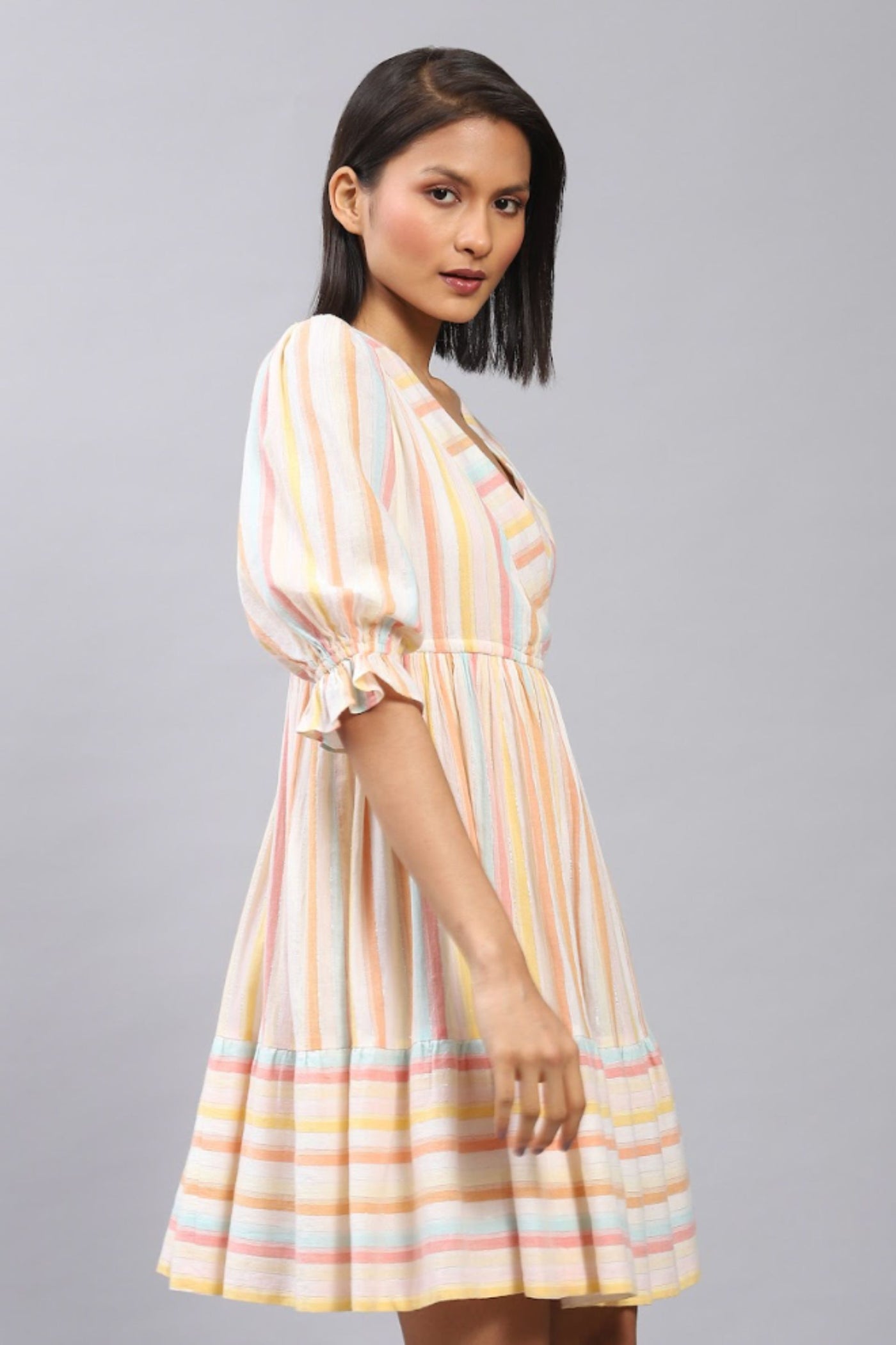 Label Ritu Kumar V Neck 3/4Th Sleeves Long Dress Indian designer wear online shopping melange singapore
