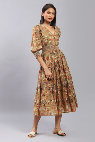 Label Ritu Kumar V Neck Half Sleeves Long Dress designer wear online shopping melange singapore