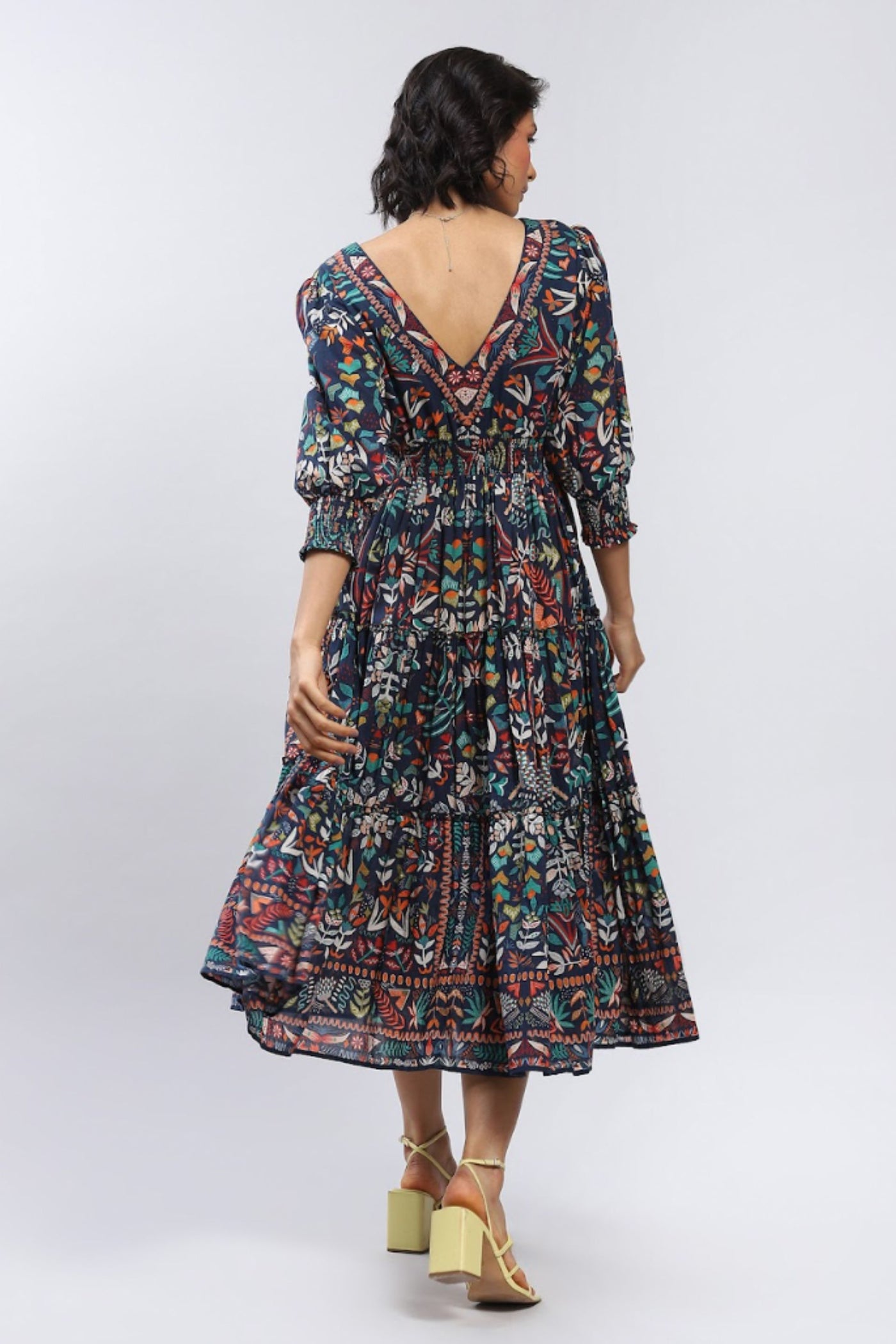 Label Ritu Kumar V Neck Half Sleeves Long Dress designer wear online shopping melange singapore