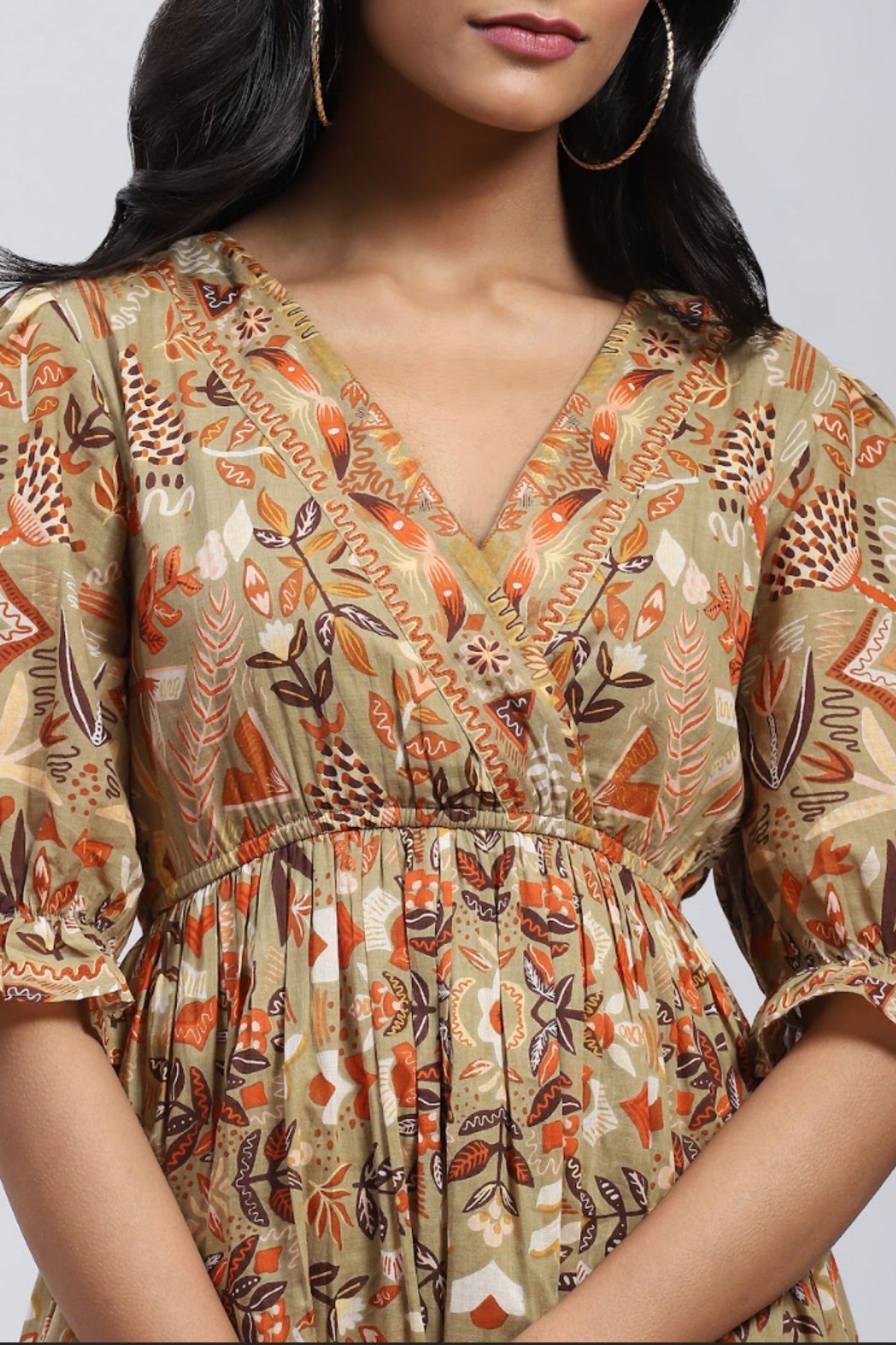 Label Ritu Kumar V Neck Half Sleeves Wrap Short Dress designer wear online shopping melange singapore