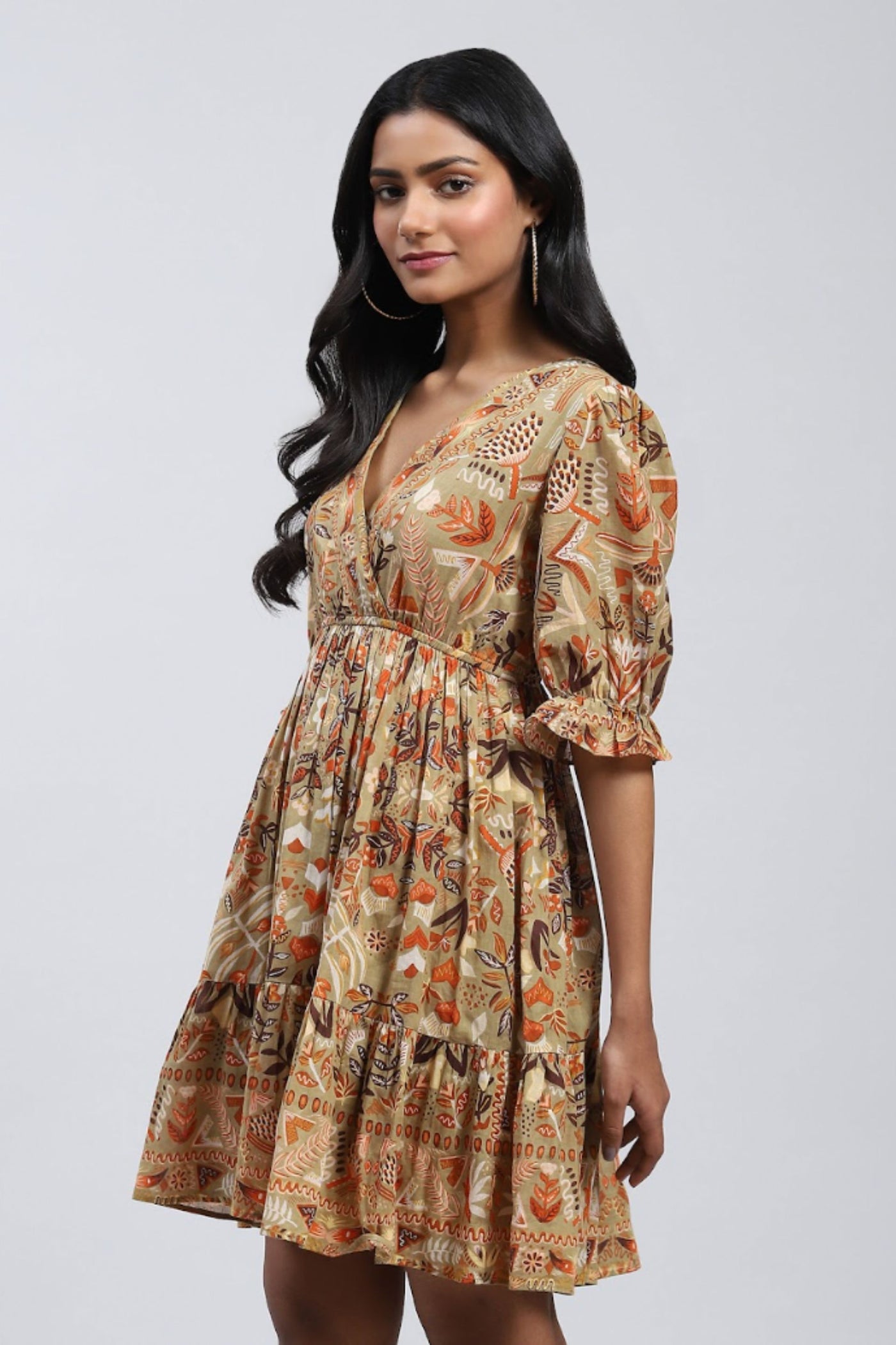 Label Ritu Kumar V Neck Half Sleeves Wrap Short Dress designer wear online shopping melange singapore