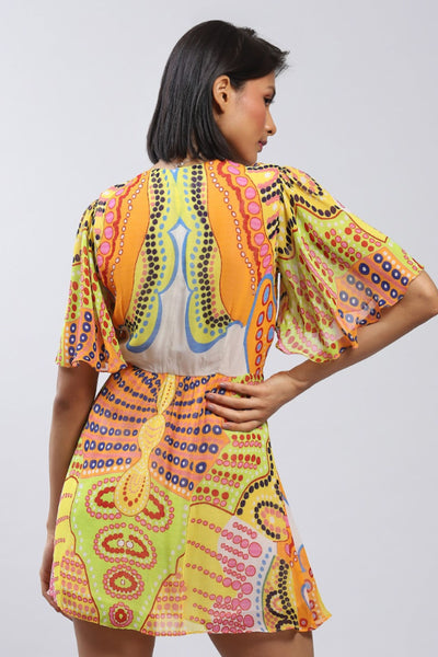 Label Ritu Kumar V Neck Short Sleeves Printed Short Dress Indian designer wear online shopping melange singapore