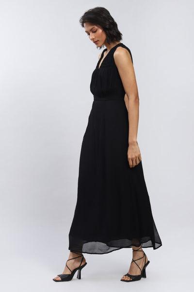 Label Ritu Kumar V Neck Sleeveless Solid Long Dress Indian designer wear online shopping melange singapore