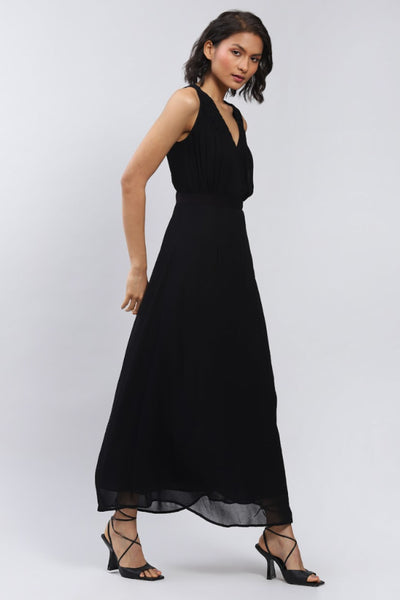Label Ritu Kumar V Neck Sleeveless Solid Long Dress Indian designer wear online shopping melange singapore