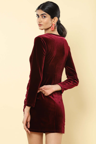 label ritu kumar Wine Bodycon Velvet Short Dress western indian designer wear online shopping melange singapore