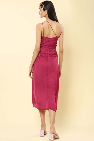 label ritu kumar Wine One-Shoulder Short Dress western indian designer wear online shopping melange singapore