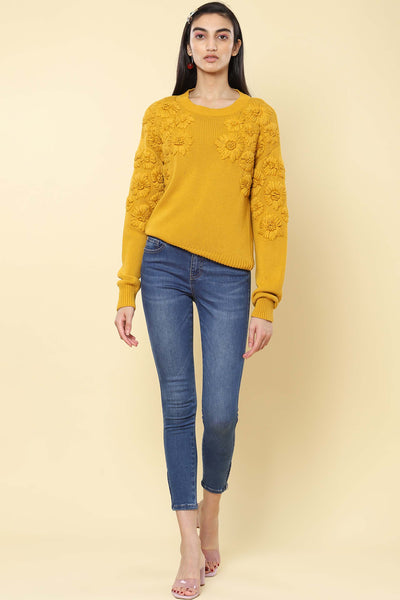 label ritu kumar Yellow Pullover Sweater western indian designer wear online shopping melange singapore