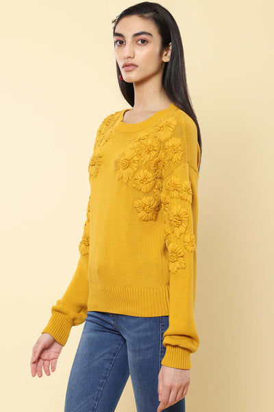 label ritu kumar Yellow Pullover Sweater western indian designer wear online shopping melange singapore