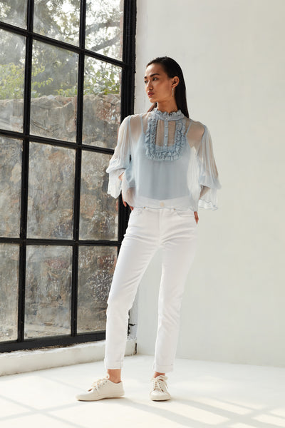 Ritu Kumar - Powder Blue Short Top - Exclusive Indian Designer Wear Latest Collections Available at Melange Singapore.