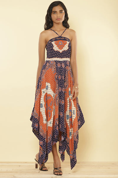 Ritu Kumar - Halter Neck Printed Long Dress - Melange Singapore - Indian Designer Wear Online Shopping