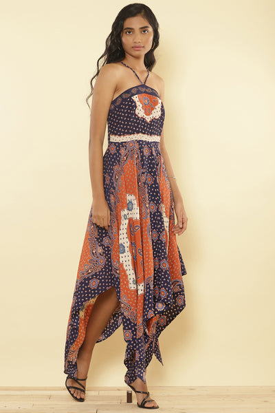 Ritu Kumar - Halter Neck Printed Long Dress - Melange Singapore - Indian Designer Wear Online Shopping