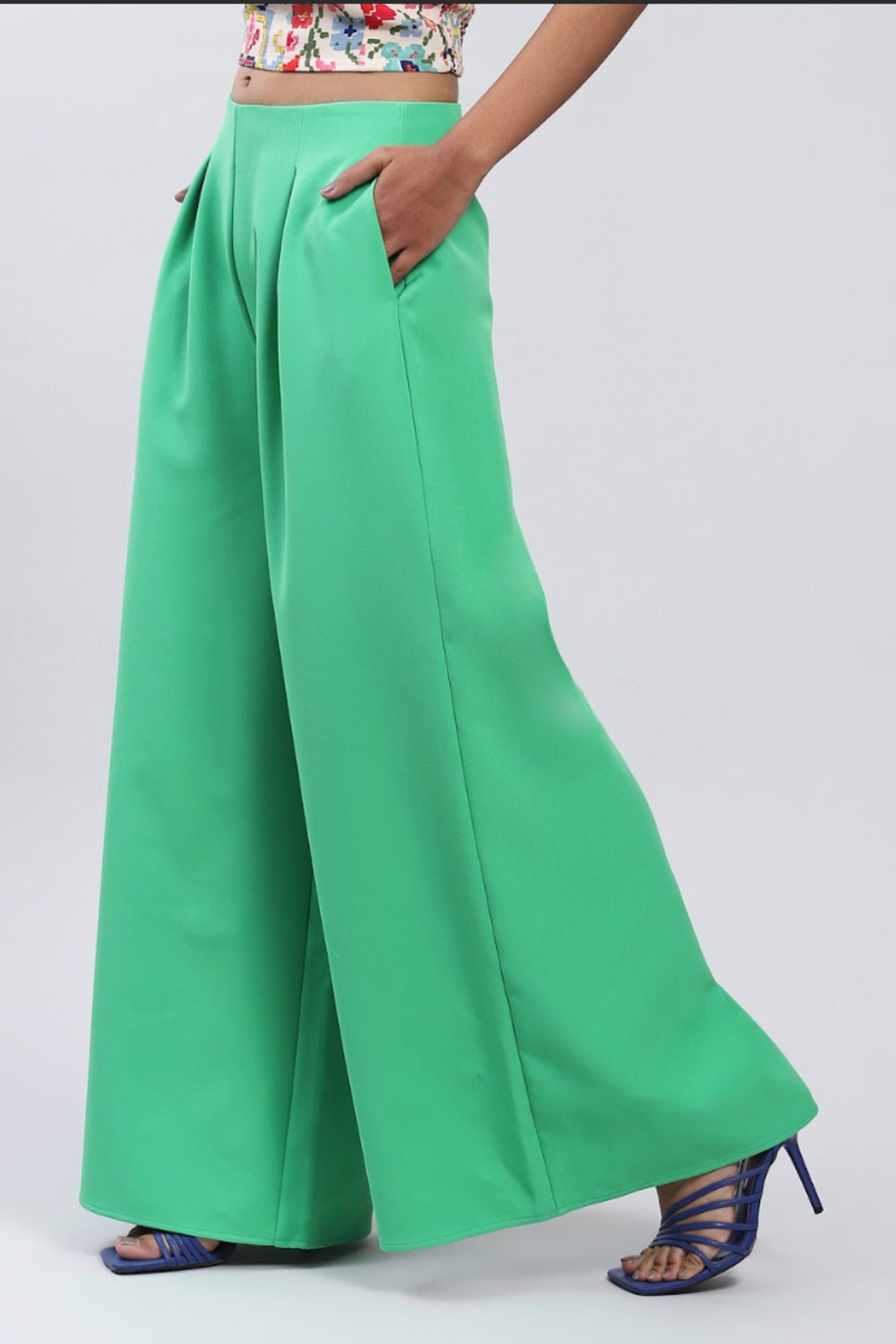 Label Ritu Kumar Green Wide-Leg Pants Indian designer wear online shopping melange singapore