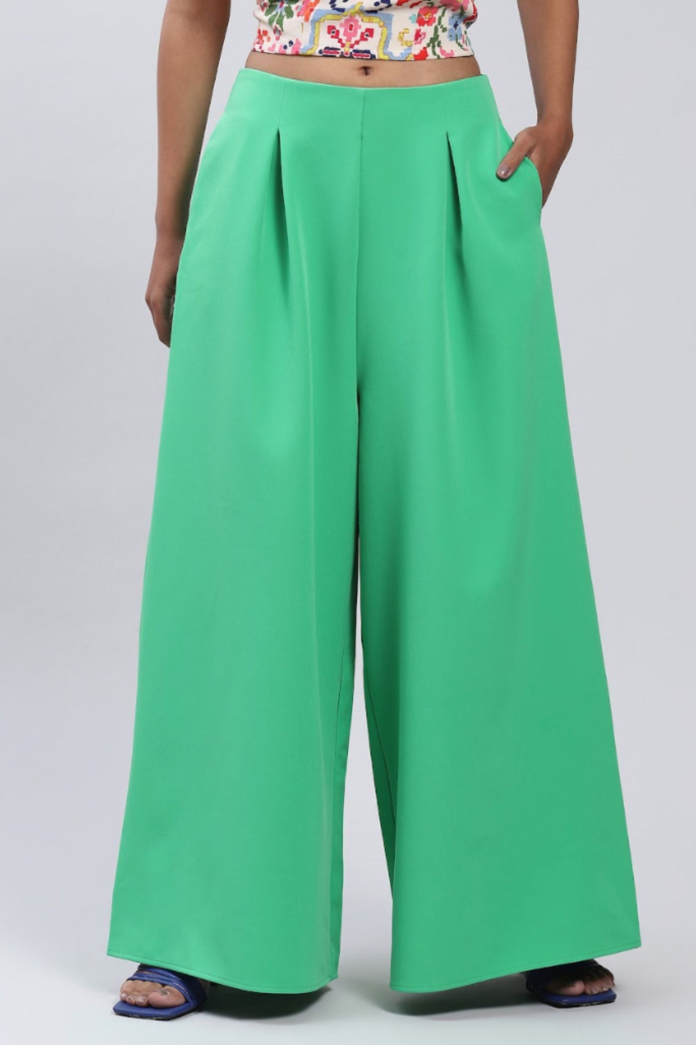 Label Ritu Kumar Green Wide-Leg Pants Indian designer wear online shopping melange singapore