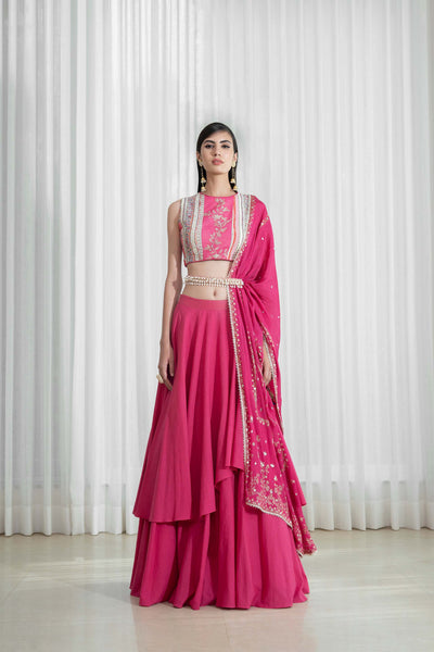 Mandira Wirk Double Layer Skirt Set pink festive indian designer wear online shopping melange singapore