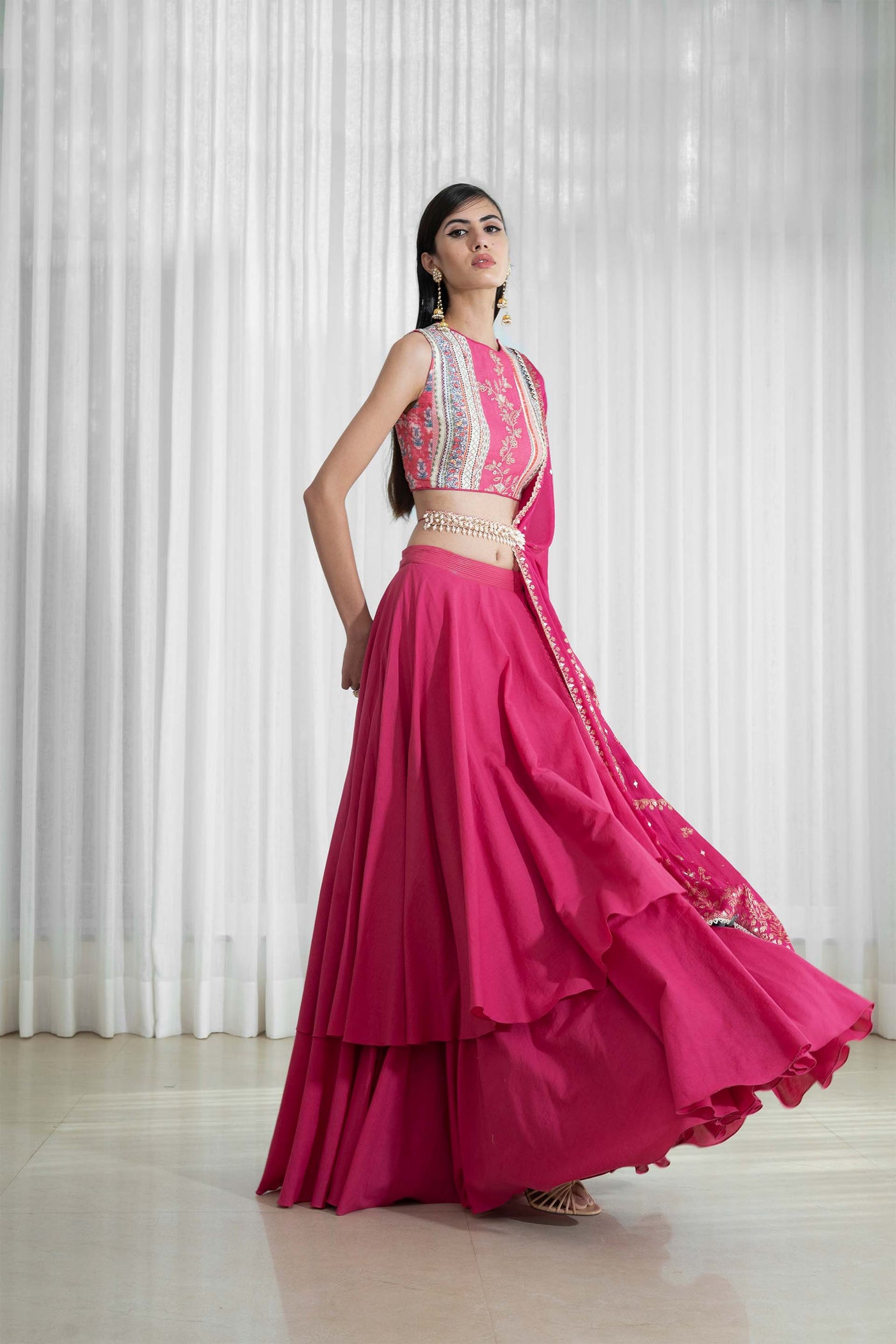 Mandira Wirk Double Layer Skirt Set pink festive indian designer wear online shopping melange singapore