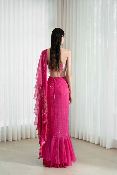 Mandira Wirk Foil Printed Draped Saree pink festive indian designer wear online shopping melange singapore