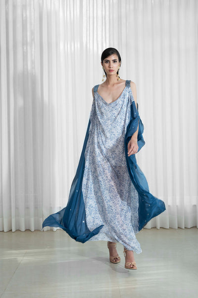 Mandira Wirk Kaftan With Colorblock And Mirror Work blue festive indian designer wear online shopping melange singapore