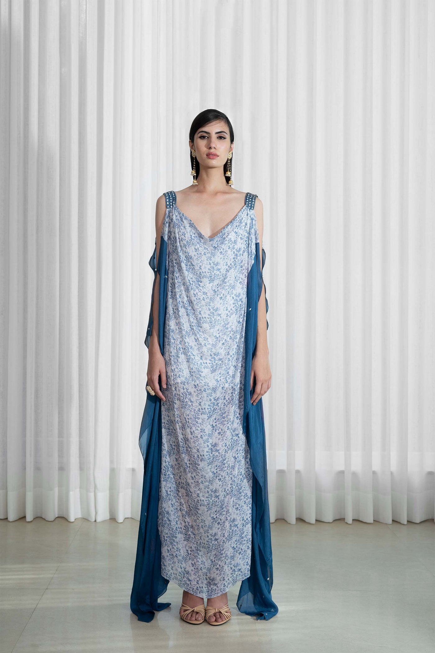 Mandira Wirk Kaftan With Colorblock And Mirror Work blue festive indian designer wear online shopping melange singapore