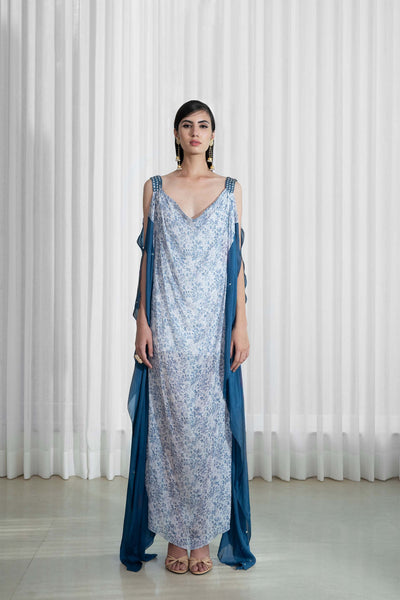 Mandira Wirk Kaftan With Colorblock And Mirror Work blue festive indian designer wear online shopping melange singapore