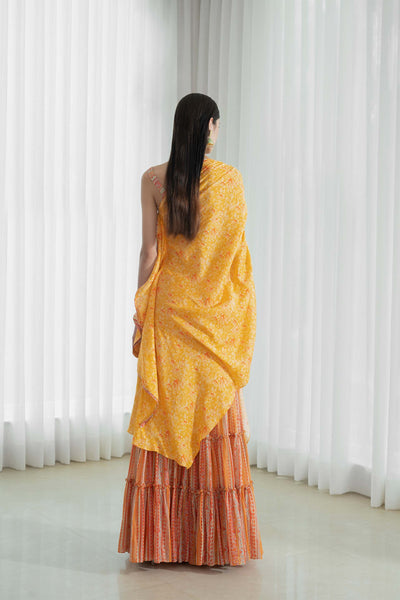 Mandira Off Shoulder Tunic With Tiered Sharara mustard yellow festive indian designer wear online shopping melange singapore