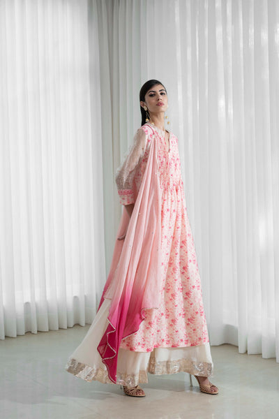 Mandira Wirk Pintucks Kurta With Sharara peach ivory festive indian designer wear online shopping melange singapore