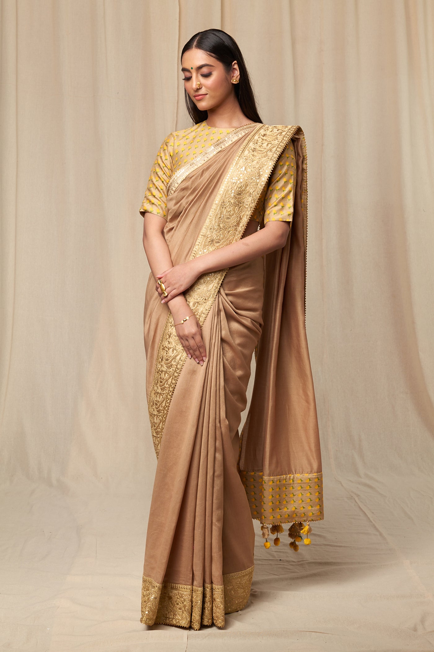 Masaba Beige Lily Saree Saree festive indian designer wear online shopping melange singapore