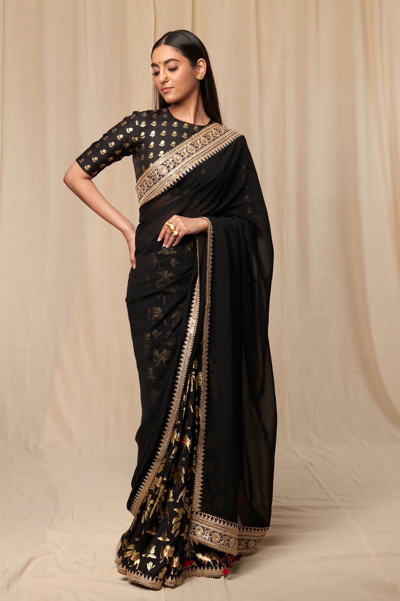Masaba Black Oasis Saree festive indian designer wear online shopping melange singapore