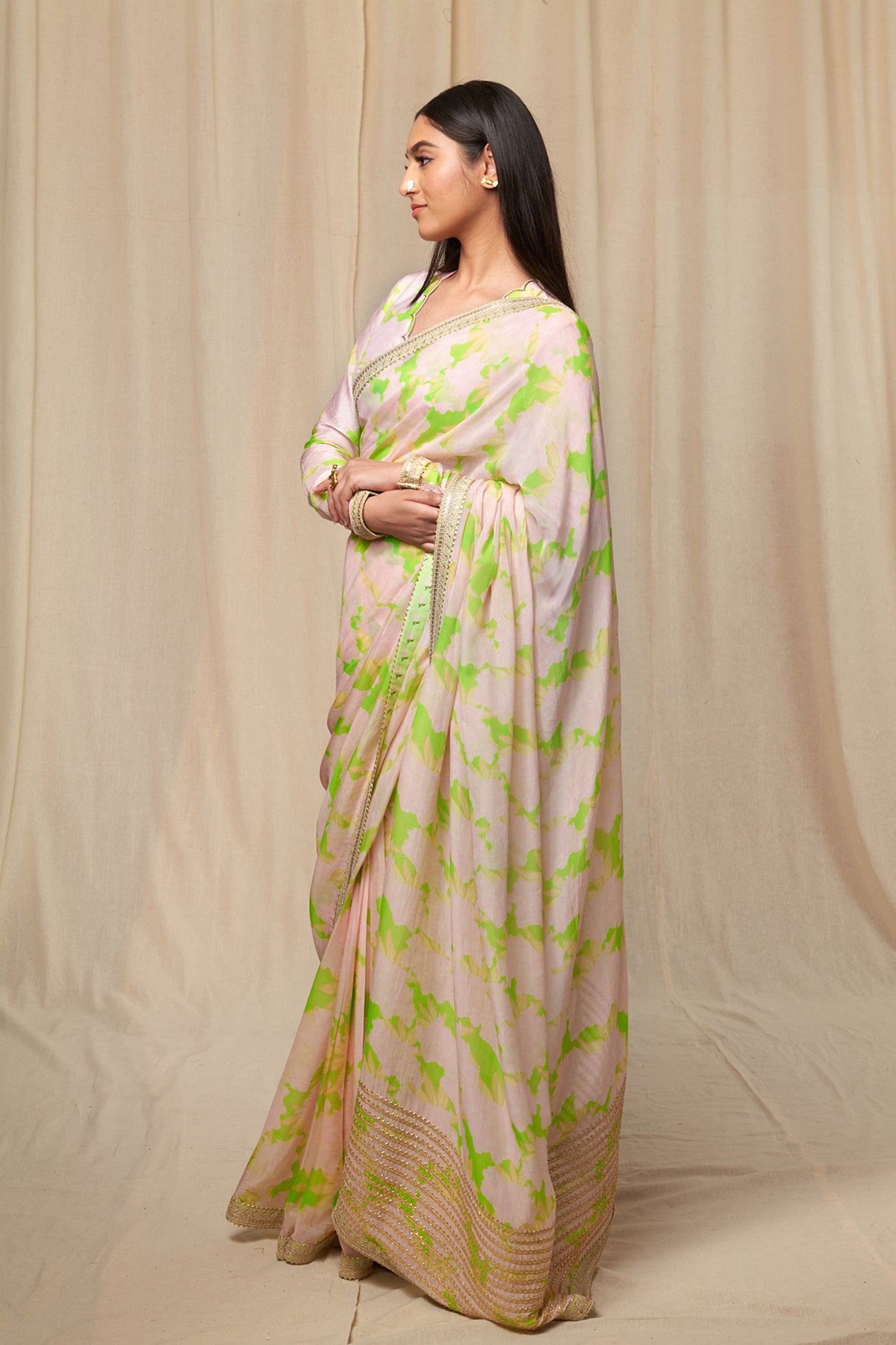 Masaba Mint Candy Swirl Organza Sareee indian designer wear online shopping melange singapore