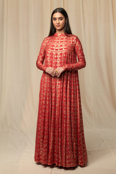 Masaba Scarlet Chiffon Gold Tree Trunk Anarkali Set festive indian designer wear online shopping melange singapore