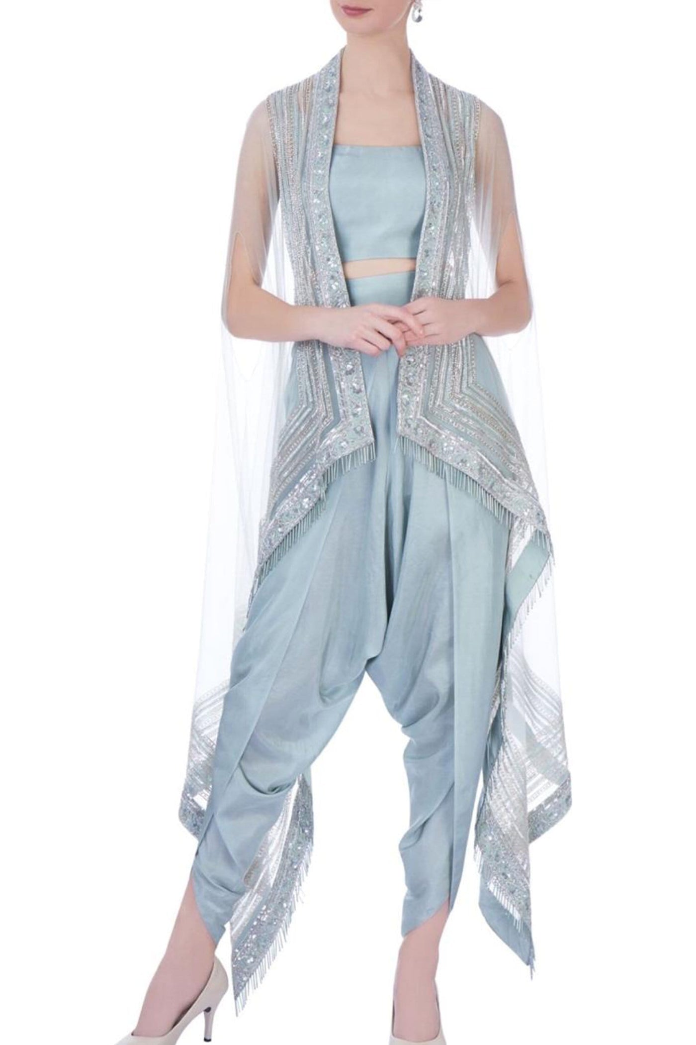 Asymmetrical Cape With Dhoti