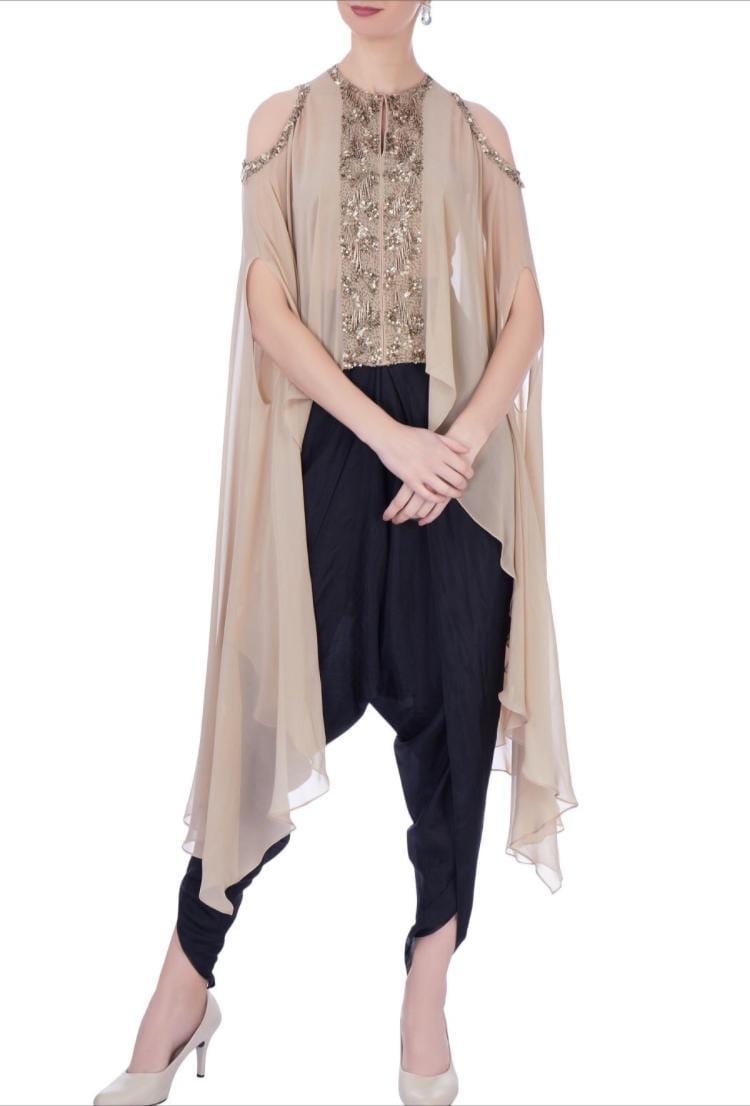 Cold Shoulder Cape With Dhoti