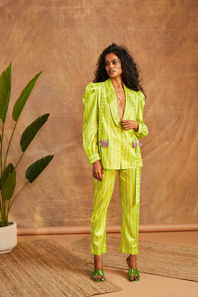 Maison Blu Neon Green Blazer western indian designer wear online shopping melange singapore