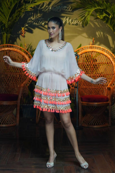 Maison blu Peach Tassle Dress With Lining online shopping melange singapore indian designer wear