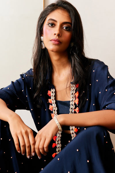 Maison blu Pearl Shell Shirt And Sharara Set festive fusion indian designer wear online shopping melange singapore blue