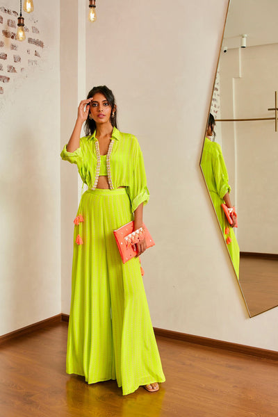 Maison blu Shell Shirt With Bustier And Sharara online shopping melange singapore indian designer wear green