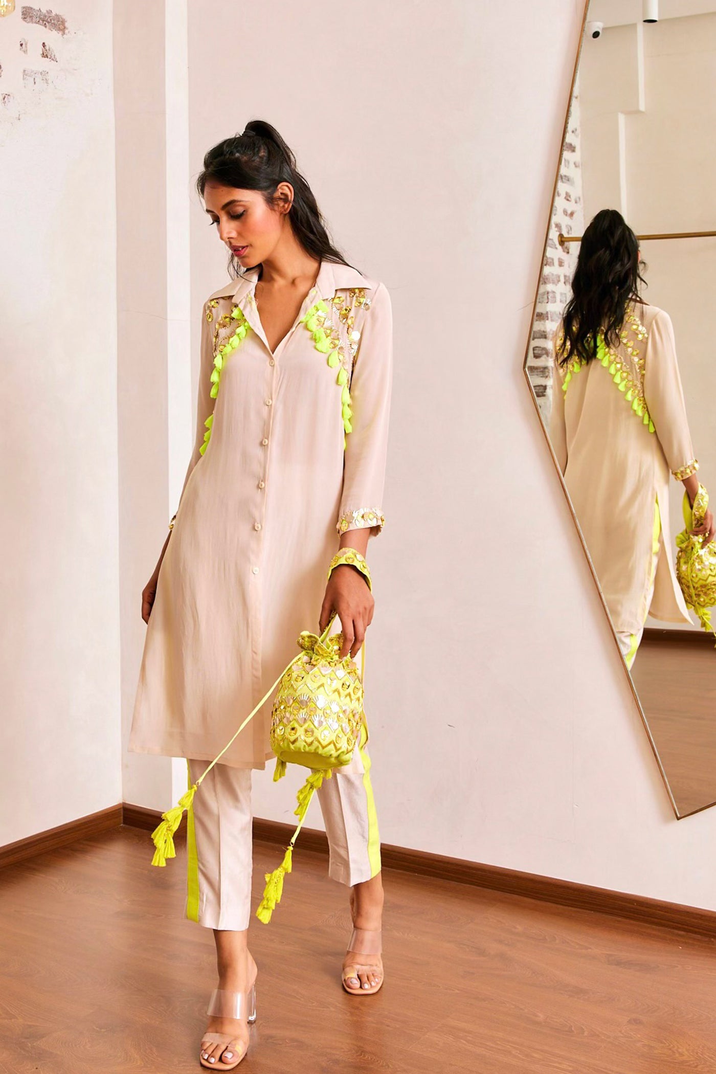 maison blu Three Line Arsy Shirt With Pant festive fusion indian designer wear online shopping melange singapore