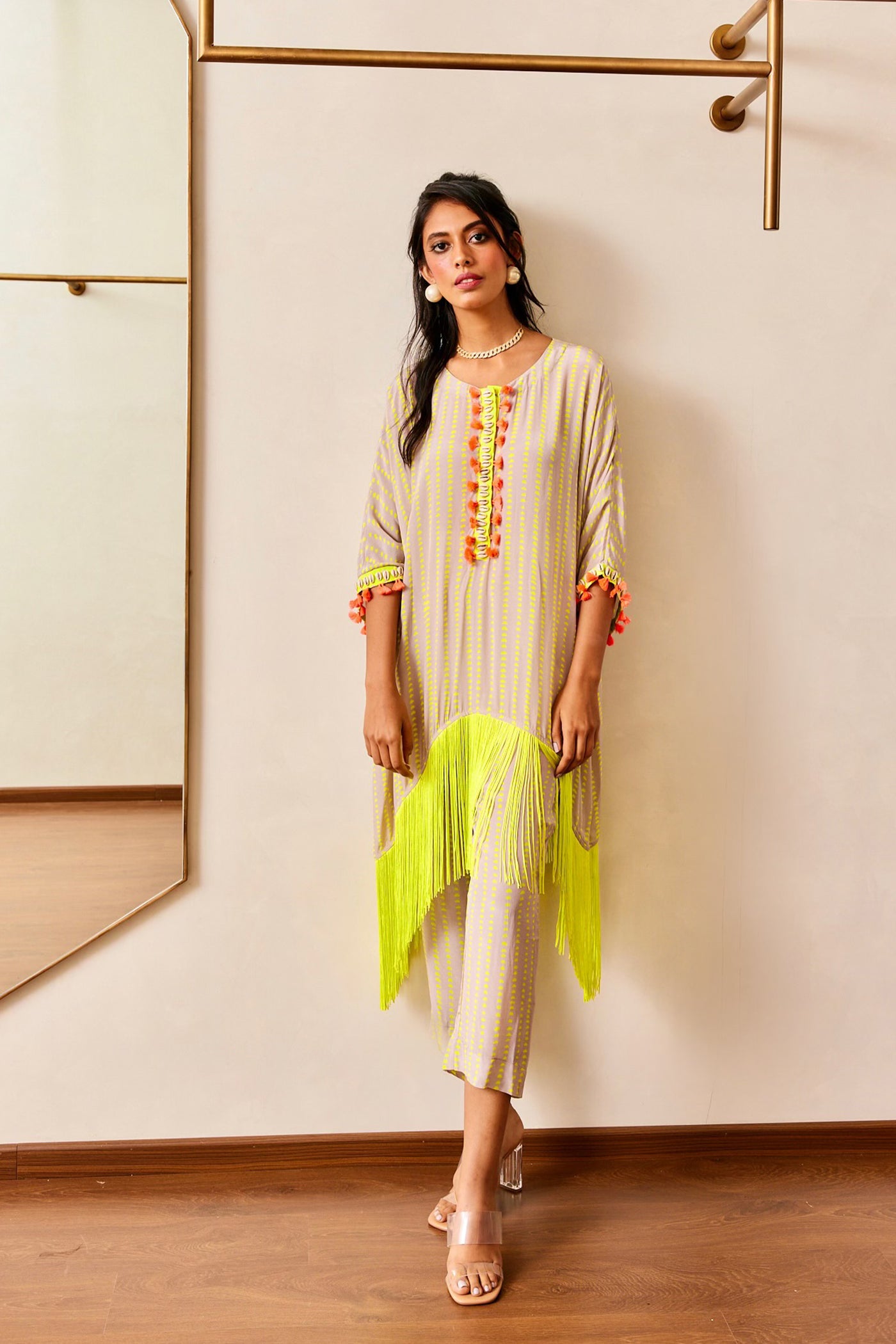 Maison blu Unifit With Fringes And Pant online shopping melange singapore indian designer wear mauve green