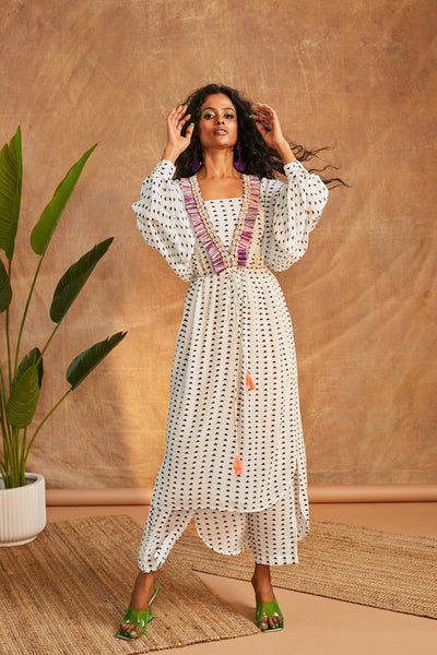 Maison Blu White Short Going Long Kurti With Pant western indian designer wear online shopping melange singapore